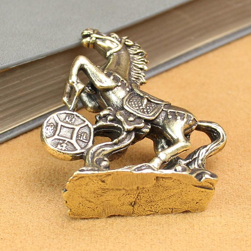 Product Introduction of Solid Brass Horse Ornament Brass Solid Brass Fortune Horse Desktop Craft Decoration Antique Old Brass Small Gift Ancient Five Emperors Immediately Win Money Adornment Small Copper Handicrafts 3