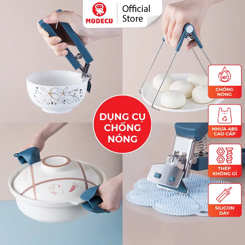 Bộ Dụng Cụ Gắp Bát Đĩa Chống Nóng - Găng Tay Silicon - Miếng Rửa Chén Bát Silicon - 6 Chi Tiết Cực Đa Năng 0