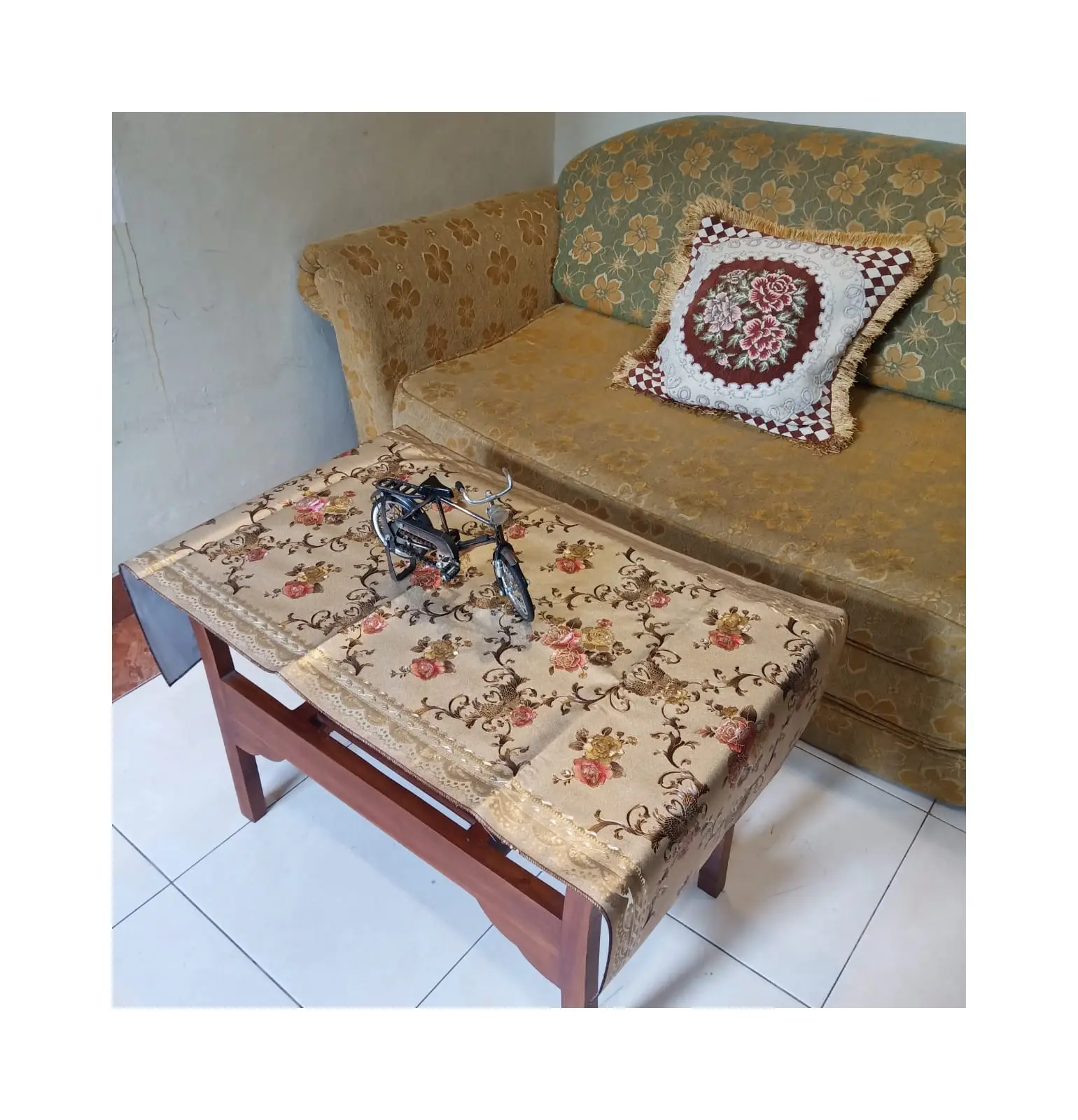Taplak meja tamu Pvc mewah motif bunga monari uk 110 x 50 cm