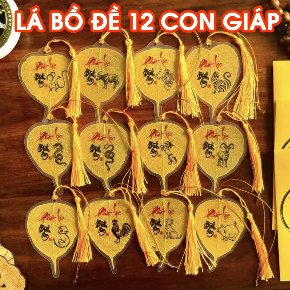 [LOẠI 1 - LÁ THẬT] Lá Bồ Đề 12 Con Giáp theo tuổi, chữ thư pháp để ốp điện thoại làm Decor, Decor Phòng