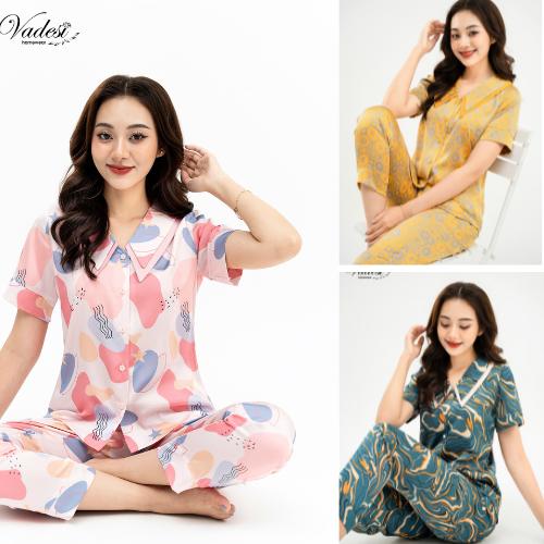 Đồ Bộ  Pijama VADESI Quần Dài áo  Cộc cổ sen Nhiều Màu Chất Liệu Lụa Thoáng Nhẹ Mát Mềm Nhung Nữ