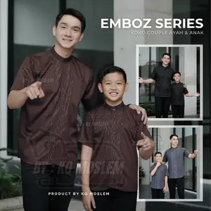 Readyy Baju Koko Couple Ayah Anak Laki Laki Warna Mahogany Lengan Pendek Motif Embosh Bahan Katun koko Terbaru 2026