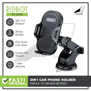 ROBOT Car Holder Mobil Dudukan HP Handphone Stand RT-CH12 Dashboard Kaca Mount 360 Suction Cup