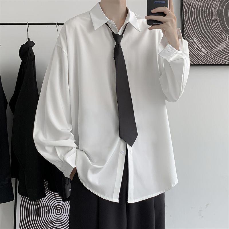 Áo Sơ Mi Trắng Đồng Phục DK, Phong Cách Preppy, Dành Cho Nam Giới, Tay Áo Dài, Phong Cách Hồng Kông, Dáng Rộng Rãi Và Thường Ngày, Phong Cách Hàn Quốc, Hợp Xu hướng, Dễ Phối Đồ, Áo Khoác 2