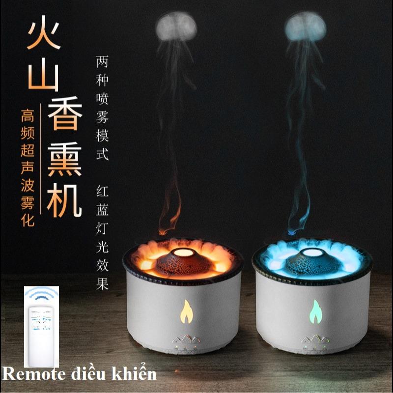 Máy phun sương xông tinh dầu khếch tán mùi thơm phòng hình núi lửa, phun sương tạo ấm cho phòng có remote điều khiển