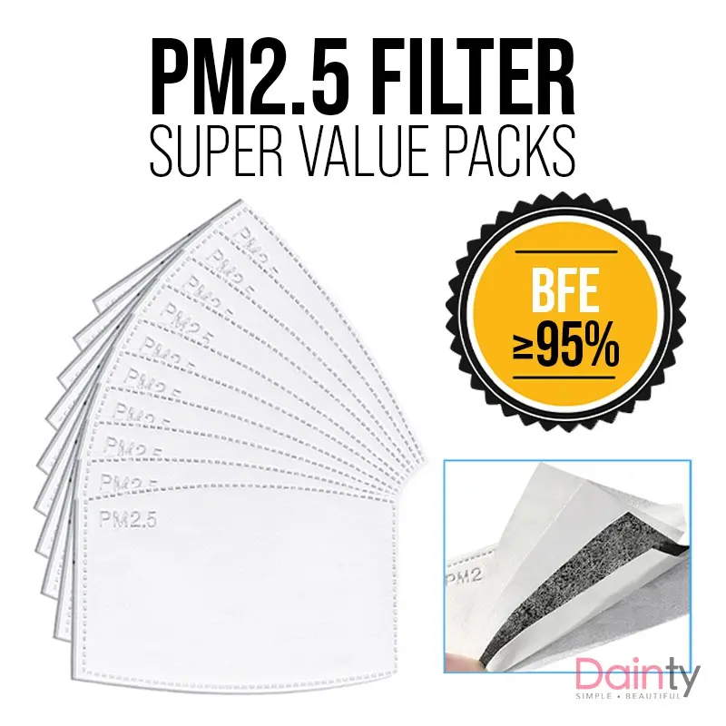 PM2.5 Filter Pack (10pcs) - 5 Layers Protection Carbon Filters, Face Masks, Adult, Children | Dainty
