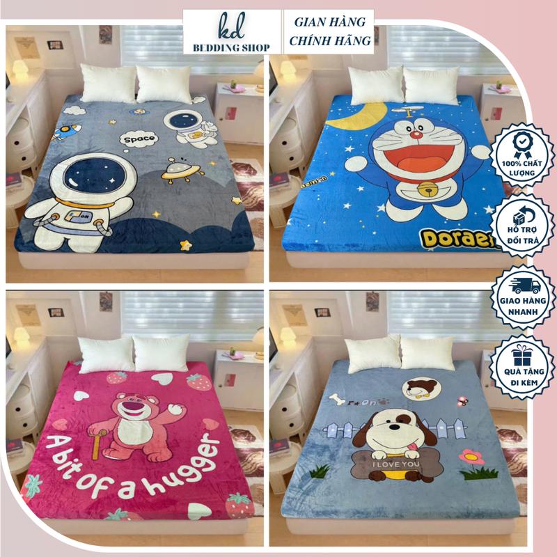 Bộ Ga nỉ nhung sữa 5d bo chun ấm áp, Ga trải giường ấm áp thu đông mềm mịn 1m6 1m8 2m2