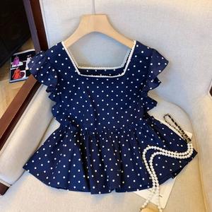 เสื้อเบลาส์หวาน คอเหลี่ยม แขนบิน ลายจุด ทรงหลวม ฤดูร้อน 2025 มาใหม่