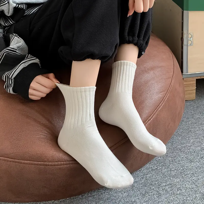 Tất Ngắn Trơn Dành Cho Nữ, Phong Cách Mùa Thu, Chất Liệu Cotton Thoáng Khí, Vớ Ống Giữa Mềm Mại, Vớ Thường Ngày Thích Hợp Cho Bé Gái, Mỏng Và Tươi Mới, 1 Đôi 2