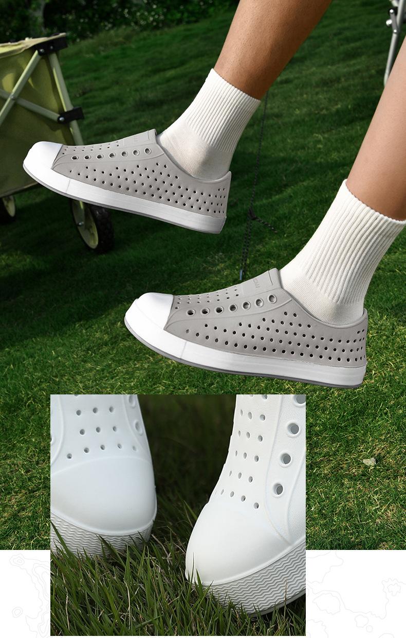 Product Introduction of Summer Couple Men and Women Breathable Knitted Clogs for Baotou Design Waterproof Leisure Beach Sandals Hollow Design Footwear Walking Shoes Comfortable XZ102400A Boy Dance Weight 5