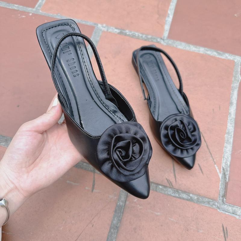 SỤC HẬU GẮN BÔNG HOA HỒNG phom to đế bệt mũi nhọn Nữ DéP Shoes