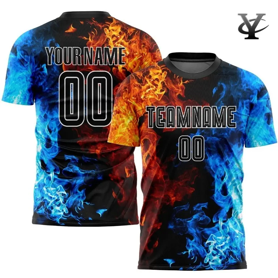 [Free custom name and number]CUSTOM FIGURE BLACK-WHITE FLAME SUBLIMATION SOCCER UNIFORM JERSEY  close gift  quick-dryingHot selling fashionable loose T-shirt
