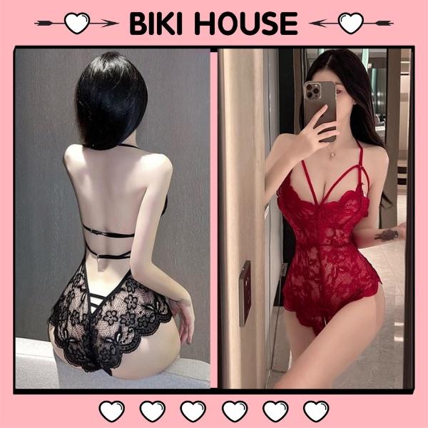 Bodysuits đồ lót liền thân ren hoa mềm mại quyến rũ áo ngủ 1 mảnh ôm dáng đen đỏ trắng gợi cảm tinh tế BIKI HOUSE N906