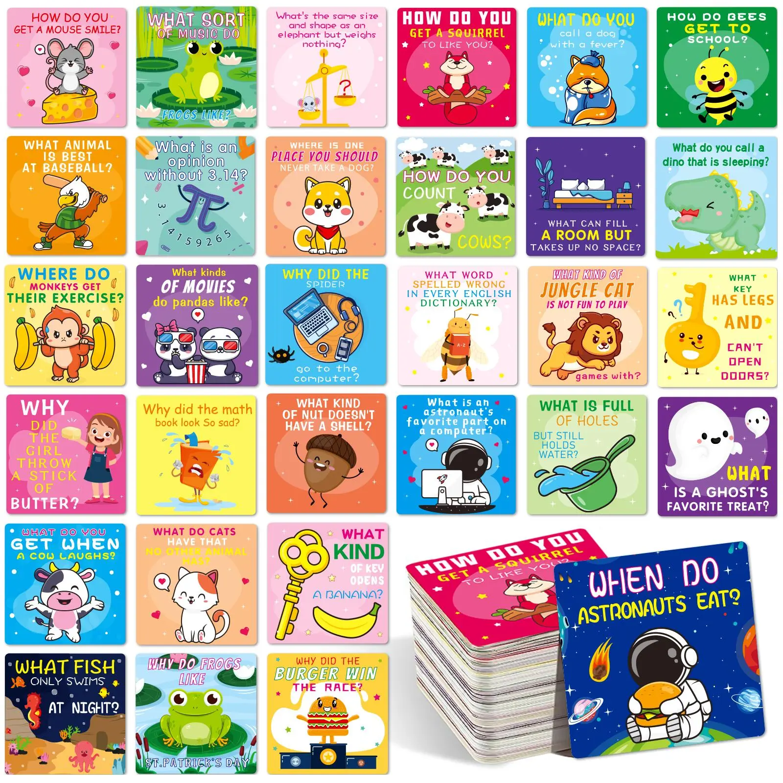 Random Color Cartoon Animal Joke Card (108pcs), Waterproof Jokes and Pun Lunch Box Sticker, Affirmation Card for Office Stationery & Supplies