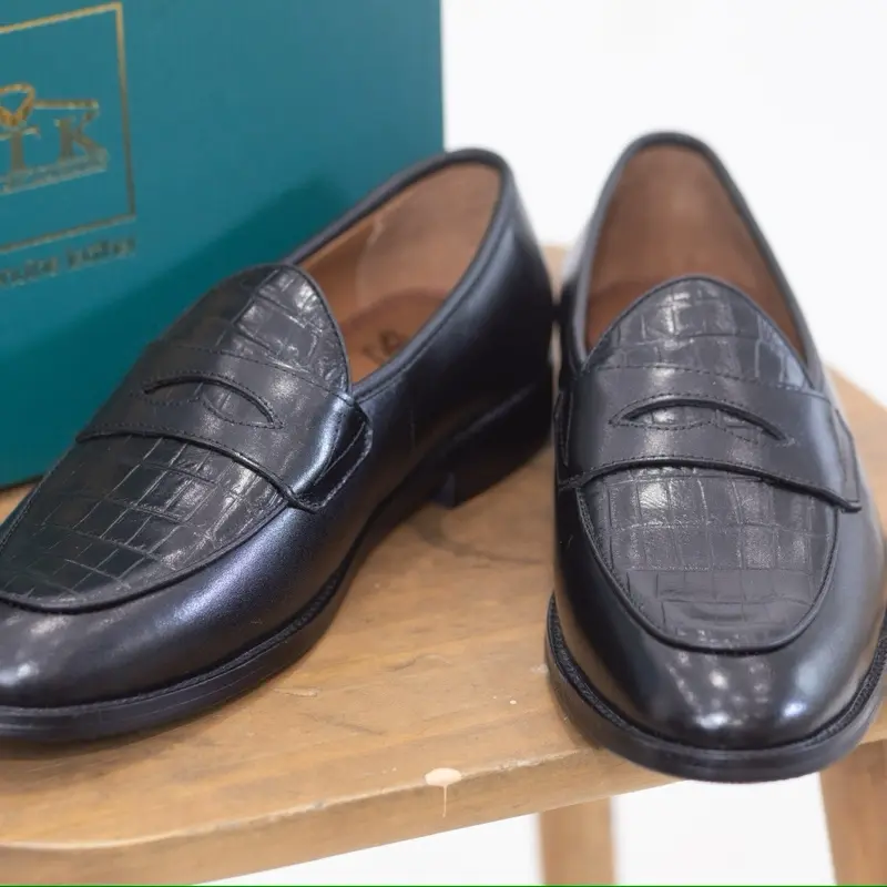 Giày nam Penny Loafer Phối Da Sần đen đế khâu mckay - Bảo hành da 24 tháng 1