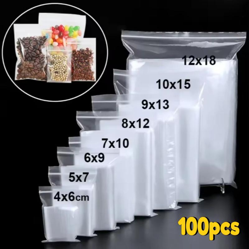  Túi Zip Trong Suốt 100 Chiếc Cho Thực Phẩm Và Đồ Trang Sức Túi Bảo Quản Chân Không Làm Bằng Nhựa Dày Có Thể Đóng Lại Túi Poly Thích Hợp Để Bó Gói Sắp Xếp Nhà Bếp 