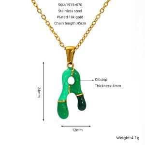Loket Kalung, Reka Bentuk Buih, 26 Huruf, Warna Enamel, Titisan Keluli Tahan Karat, Rantai Klavikula, Aksesori Jewelry Necklaces