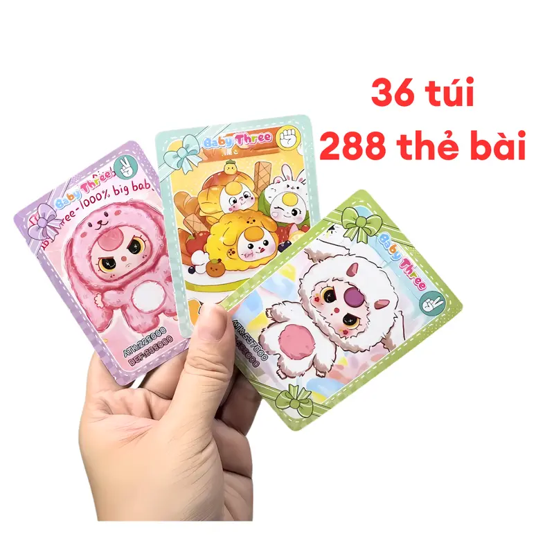 Combo 36 túi thẻ - 288 thẻ bài 3D lấp lánh - Baby Three Migo Thỏ thị trấn cực xinh cho bé - Đồ chơi POMI 0