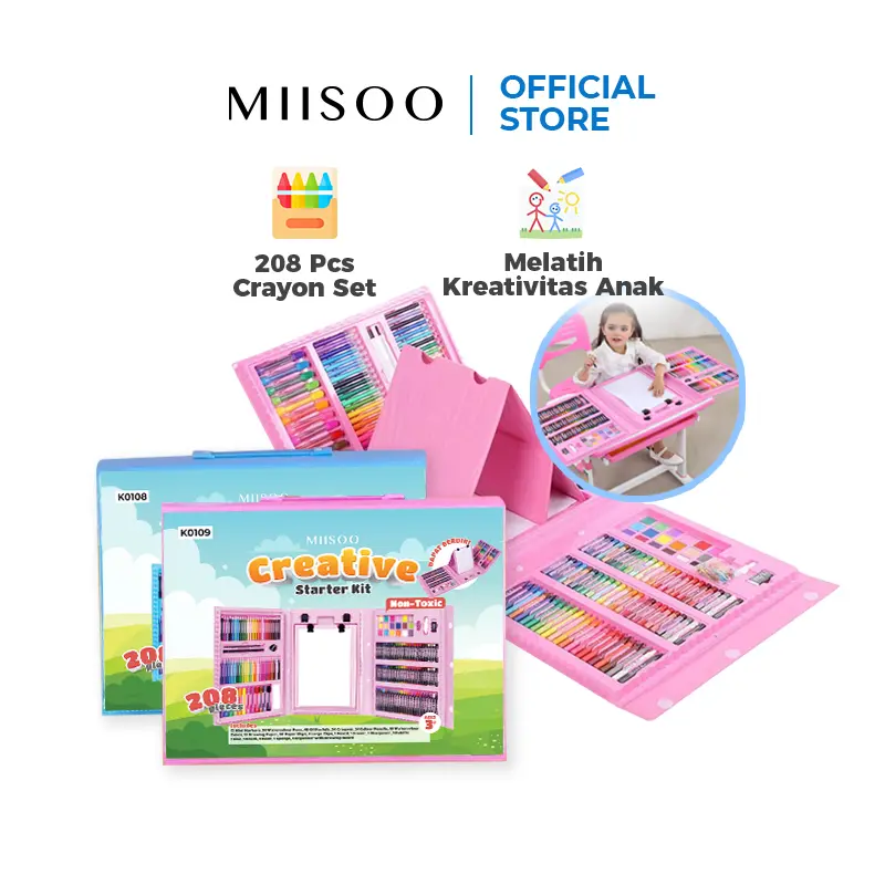 MIISOO SET Crayon 208 PCS Set Pensil Warna Pastel Pensil Minyak warna untuk Melukis dan mewarnai