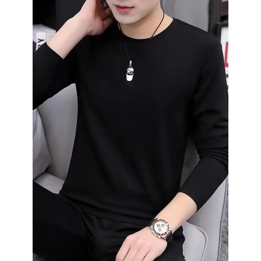 Áo Thun Nam Dài Tay, Thương Hiệu Thời Trang Mùa Xuân Và Mùa Thu, Màu Trơn Hợp Xu hướng, Lớp Nền Bên Trong, Quần Áo, [Thanh Toán Khi Nhận Hàng & Hàng Có Sẵn]
