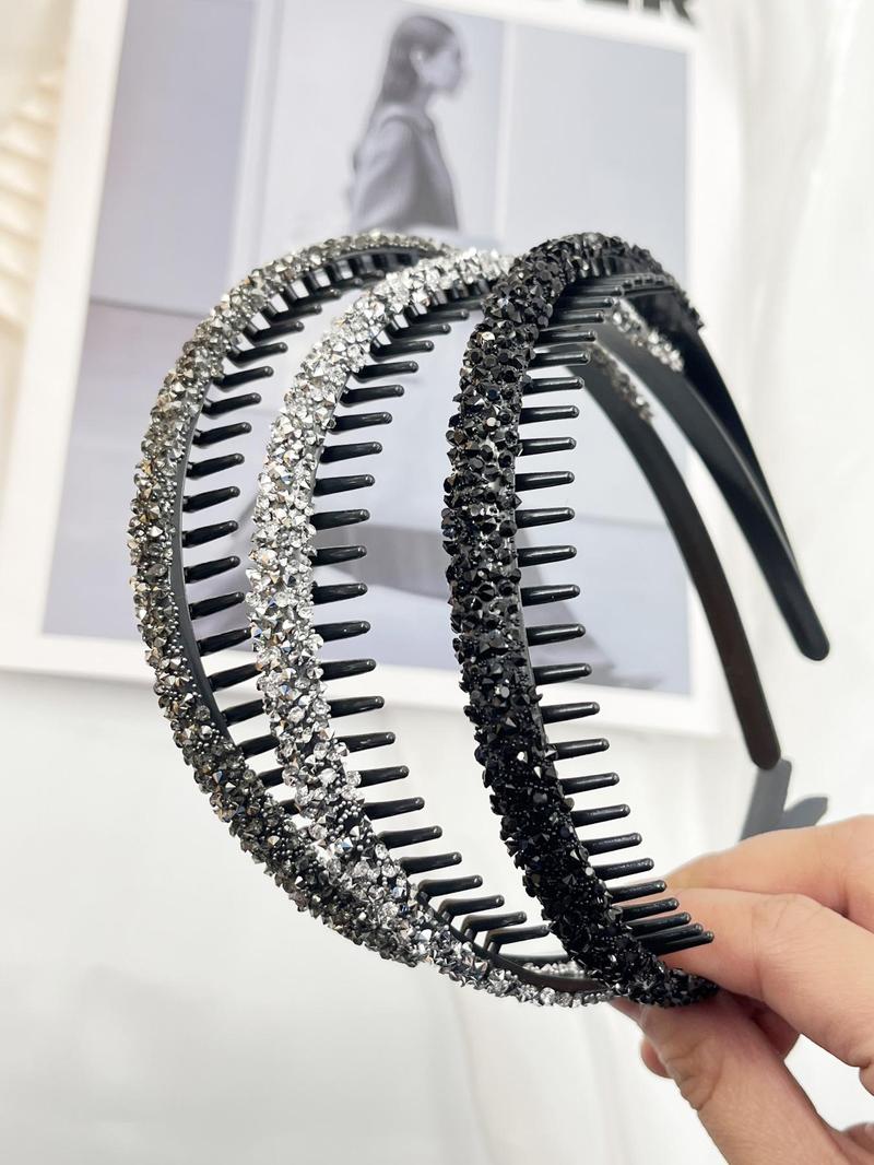 Product Introduction of Summer Rhinestone Decorated Anti Slip Hair Hoop with Teeth, Fashionable Hair Accessories for Women & Girls, Casual Versatile Hair Accessories for Daily Wear 11