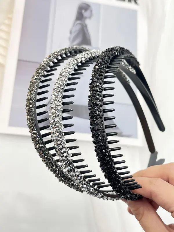 Summer Rhinestone Decorated Anti Slip Hair Hoop with Teeth, Fashionable Hair Accessories for Women & Girls, Casual Versatile Hair Accessories for Daily Wear 0