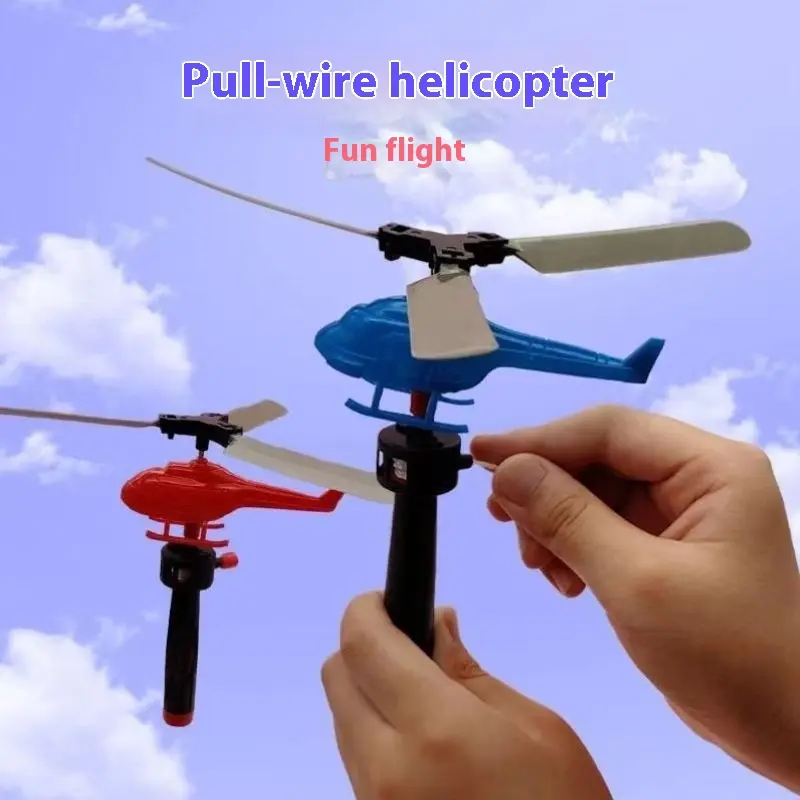 Creative Pull Line Flying Handle Pull Line Power Helicopter Handheld Outdoor Parent-Child Toy Net Red Student Children's Day Gift Suit