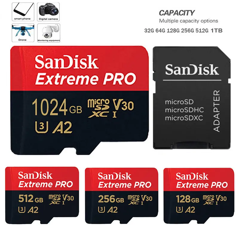 Thẻ Flash, Extreme Pro, Thẻ Micro SD, 1TB, 512GB, 256GB, 64GB, 32GB, U3 V30, Thẻ TF, Thẻ Nhớ, Tương Thích Với Điện Thoại, Máy Tính Bảng, Điện Thoại Thông Minh, Máy Tính Để Bàn, Máy Ảnh Camera Phụ Kiện