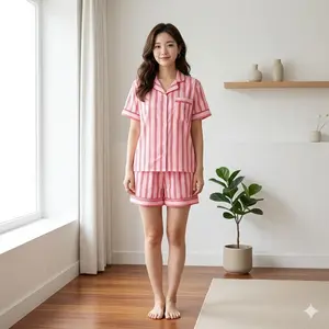 SF - Piyama HotPants Set Elina Wanita Bermotif Kekinian Style Lengan Pendek Celana Pendek Bahan Katun