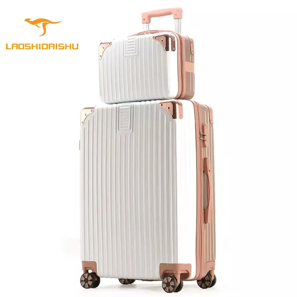 LAOSHIDAISHU A916 Koper Travel Good Quality Set Beauty Case Size 20 / 22 / 24 + 14 inch Kabin Bagasi ABS PC Koper Anti Pecah Ringan Hitam