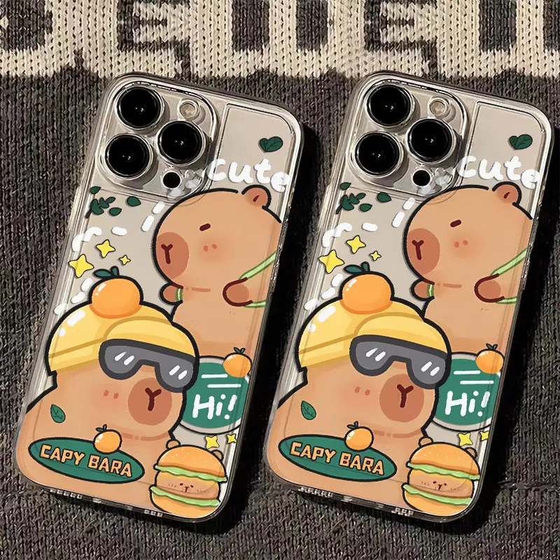Ốp Lưng iPhone, Mẫu Hamburg Capibala, Ốp Mềm Trong Suốt TPU, Bao Gồm Tất Cả, Thích Hợp Cho XR, XSMAX, XS, SE2022 / 7 / 8 Plus, 14 / 15 / 12 / 11 / 13 Pro Max, Bảo Vệ Camera