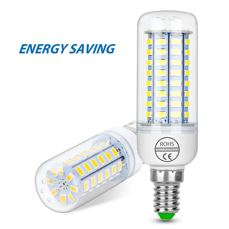 หลอดไฟ LED ข้าวโพด, E27 / E14, 220V, โคมไฟ IC อัจฉริยะ, หลอดไฟข้าวโพดสีขาวเย็น