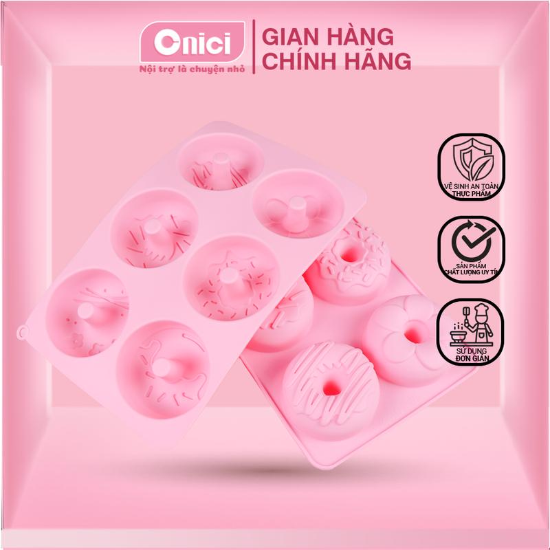 Khuôn Bánh Donut 3D silicon làm bánh pudding, tàu hủ, khúc bạch dễ thương Bếp Của Mẹ Onici khuôn 6 bánh donut