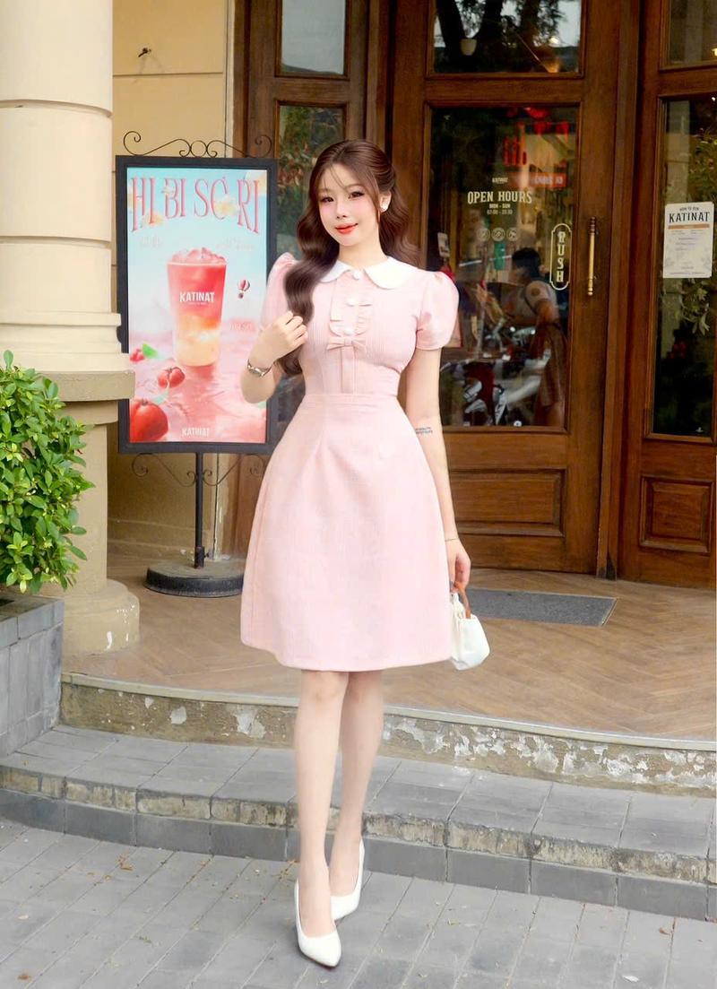 Product Introduction of Đầm hồng dự tiệc sang trọng cổ trắng chữ a tay ngắn xinh thanh lịch thiết kế cao cấp công sở đi tiệc đi làm Lux W Fashion 10