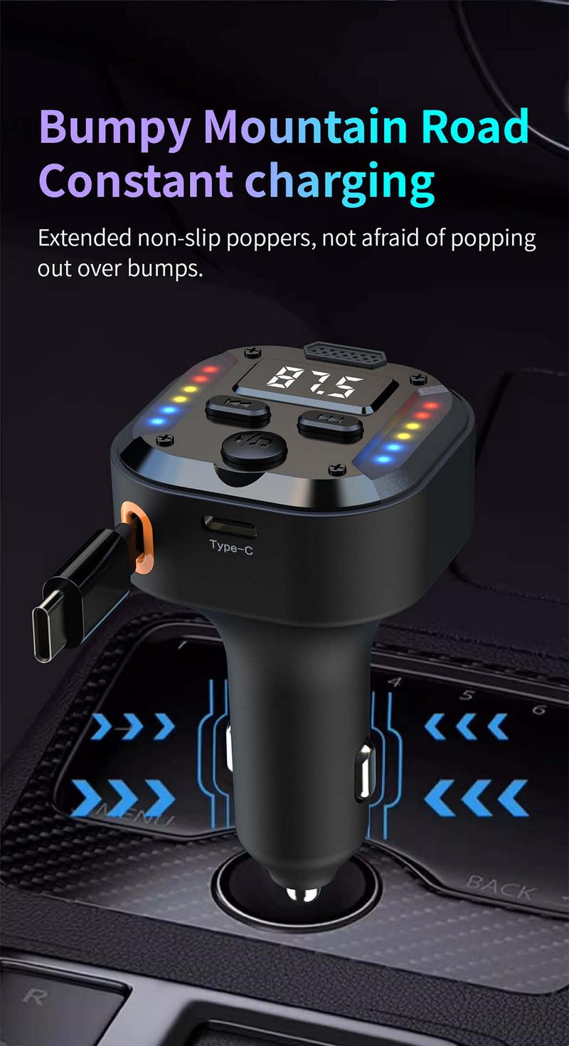 Product Introduction of Car Bluetooth mobile phone charger retractable car conversion super fast charging one to two flash charging storage charging cable 13