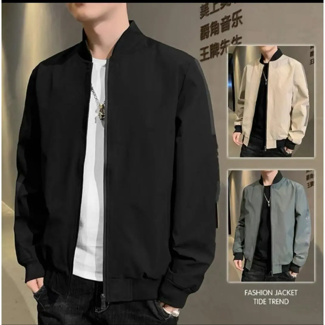 【MURA D2】 bomber jacket with 2pockets Round neck design solid color casual unisex