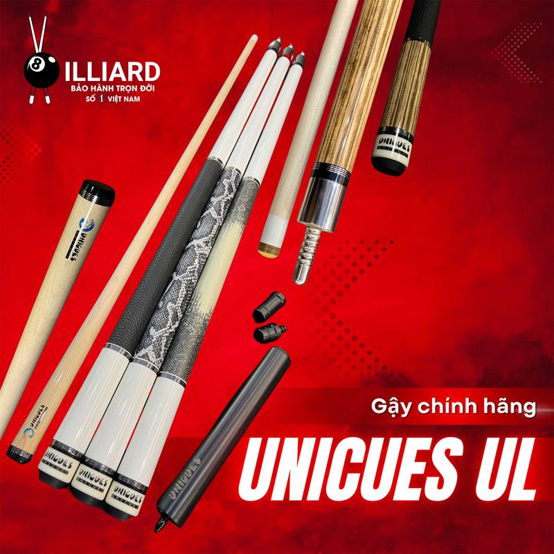 Cơ Bida [Unicues UL] Ngọn Thuần Mộc Phân Phối Chính Hãng XBilliard (Tặng Kèm Bao Da, Nối, Lơ, Găng Tay, Khăn Lau Cơ)