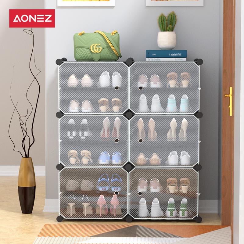 Product Introduction of 【COD 24 Shipping】AONEZ Rak Sepatu Anti Debu 6 Layer Tebal Shoe Rack Portable Serbaguna Kotak Sepatu Portable 6