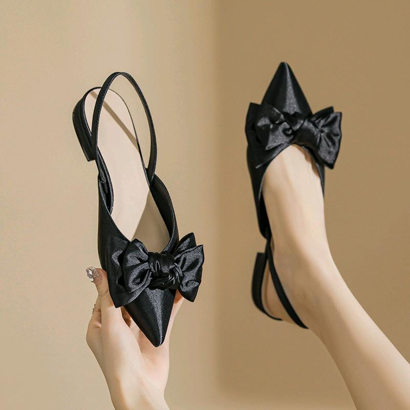 Giày bệt nữ chất đũi phối đen trắng Không có Beige