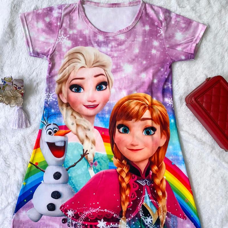 Dress anak printing daster anak perempuan motif elsa 0