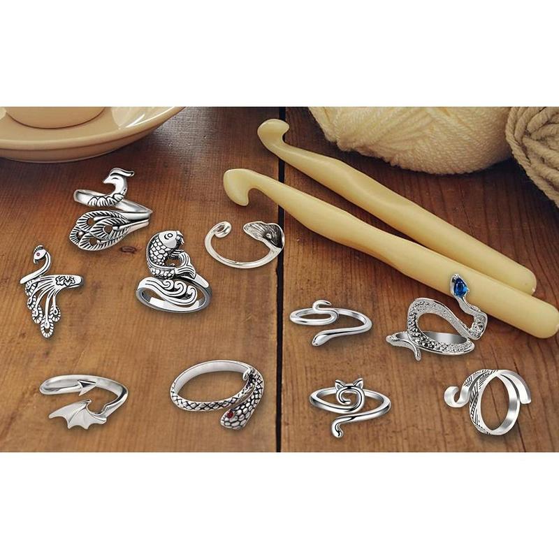 Segiyi Crochet Open Ring Adjustable Crochet Ring Adjustable Peacock Cat Fish Snake Swan Crochet Ring Set 10pcs Knitting Tension Open Rings for Crocheting Crafts Tool Accessories 5