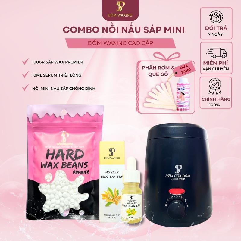 [Tặng Phấn Rơm Và Que Gỗ] Combo Nồi Nấu Sáp Wax Lông Mini Chống Dính Kèm 100gr Sáp Wax Lông ĐỐM WAXING và 10ml Mỡ Trăn Hương Thơm Ngọc Lan Tây Hỗ Trợ Lông Mọc Chậm Dùng Sau Waxing Cạo Râu Nữ Women