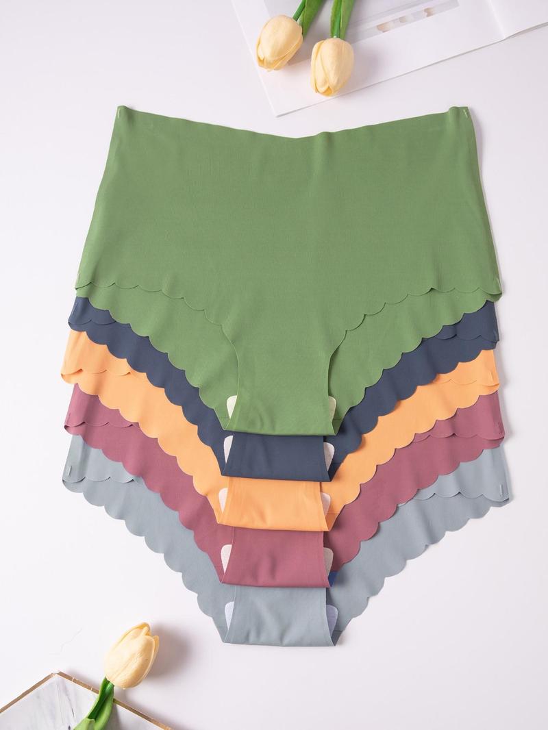 Product Introduction of Women's Solid Color Scallop Trim High Waist Panty, Soft Comfy Breathable Seamless Knicker for Daily Wear, Ladies Underwear for All Seasons 1