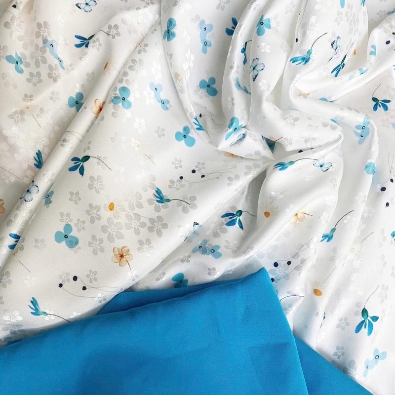  Set bộ vải may áo dài áo gấm hoa mai 2m quần siu lụa 1.1m G Xanh 