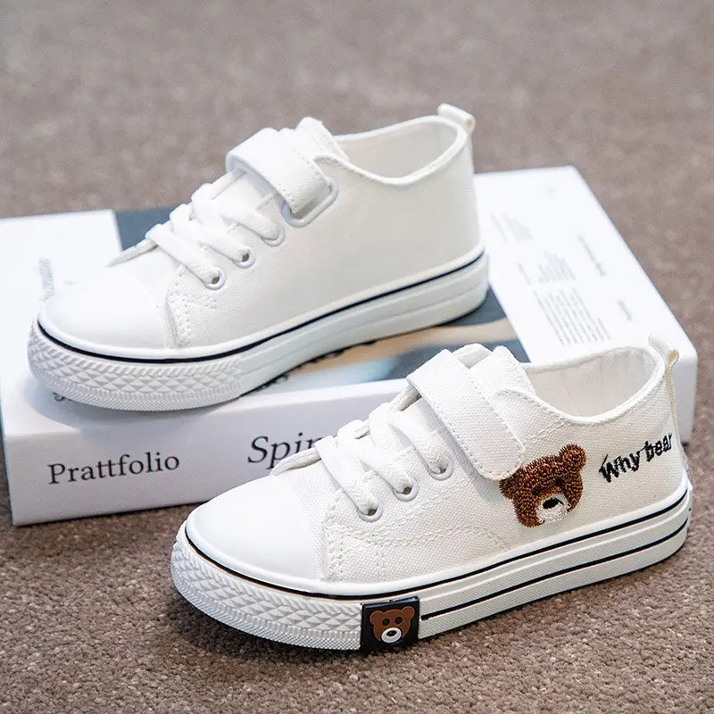 Girls' Shoes 2025 Spring New Children's Canvas Shoes Little Girl Casual Sneakers Older Boys Sports White Shoes