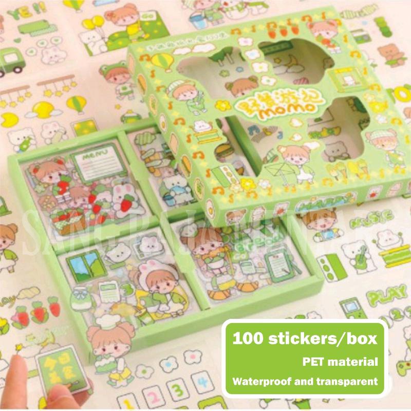 Stiker Momo Waterproof Dapat Box isi 100 Lembar | Sticker Kartun Korea Dekorasi Aesthetic Botol Minum Tumblr Viral Lucu Paper 7