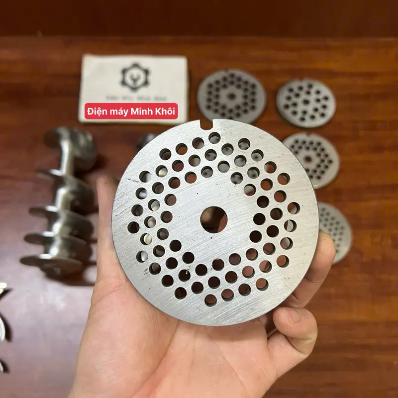 Mặt sàng, ruột xoắn, núm vặn, cối đùn thịt 22, 32 inox, mặt bích máy đùn cổ gà, cối xay cua , xay cá, nghiền xương 6