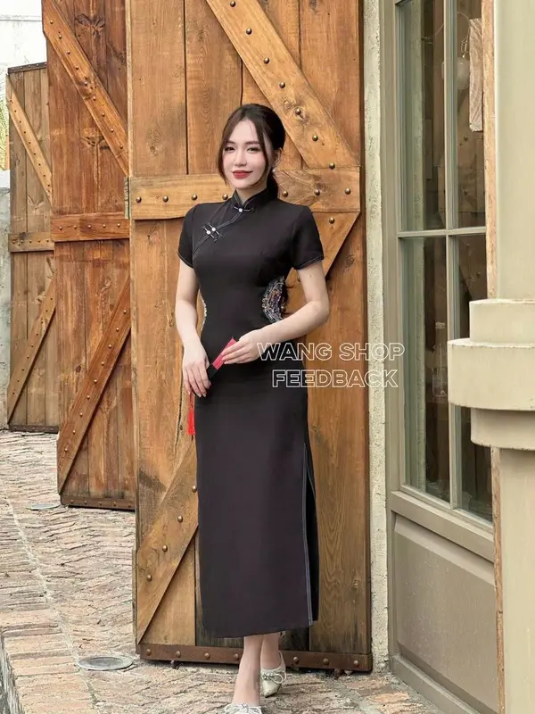 MS: 037 _ Wang shop [ hàng sẵn ] - Sườn Xám ĐEN LỬNG, dáng đẹp from chuẩn chất liệu đẹp, hàng nhập khẩu. 0