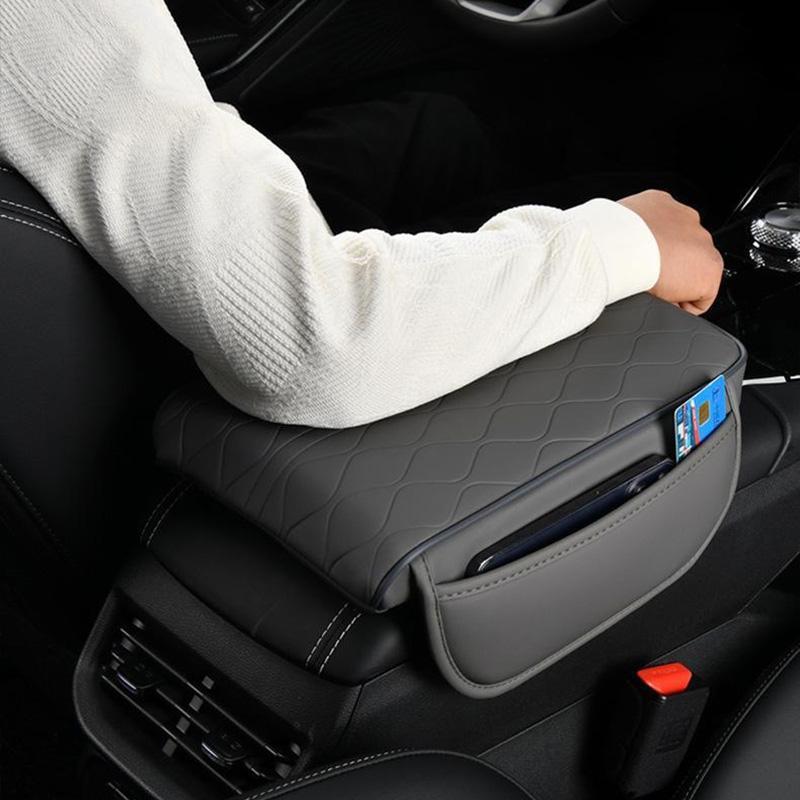 Product Introduction of Car Armrest Box Cushion with Side Storage Bag, Multi-functional Heightening Cushion with Storage Pocket, Embossed Water Ripple Design Cushion 10