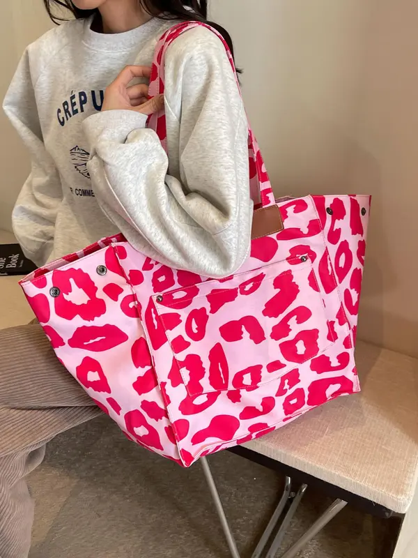 Fashion Leopard Pattern Tote Bag, Large Capacity Shoulder Bag for Women, Casual Trendy Versatile High-quality Daily Commuting Bag, Girl Fashionable Bag 5